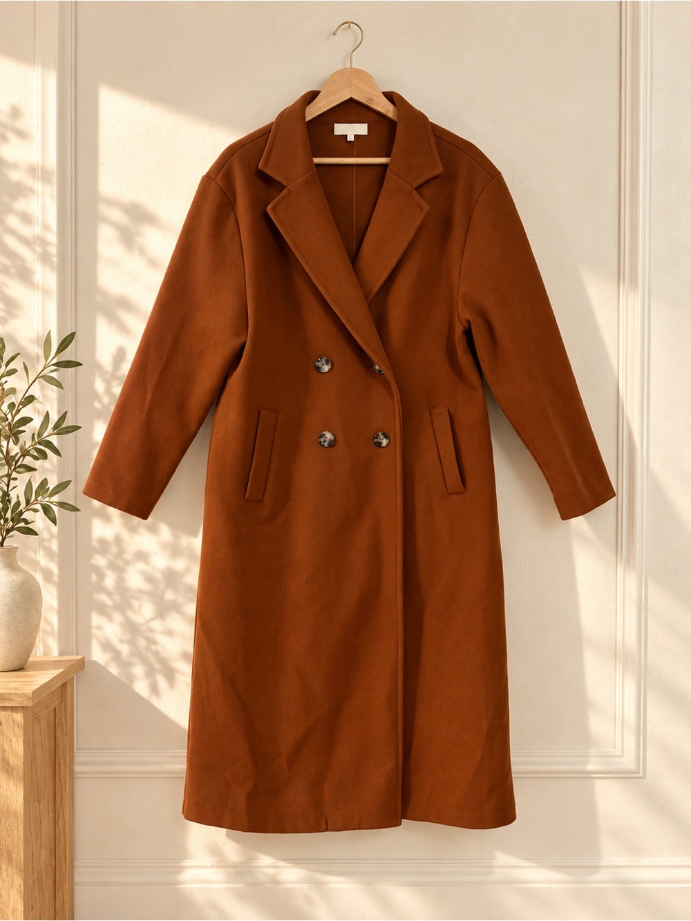 Classic Double-Breasted Brown Women's Coat Medium